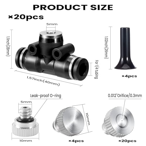 48 Pcs Misting Nozzles Kit,0.012 Orifice (0.3 mm) Mister Nozzles | Brass,10/24 UNC Nozzles,1/4 Inch Sliding Lock Tees for Outdoor Cooling System 20 Tees,20 Nozzles,4 Brass Plugs,4 Black Plugs - size: 48 Pcs Misting Nozzles Kit