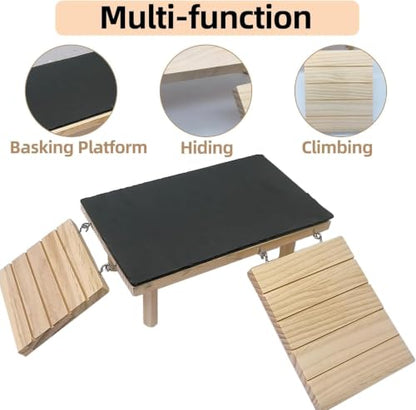 Bearded Dragon Basking Platform with Climbing Ramp,Reptile Basking Rock Slate,Wooden Platform Hide Cave Tank Accessories for Lizard Tortoise Leopard Gecko Snake (XL) - size: XL - 13.8"D x 7.9"W x 4.7"H