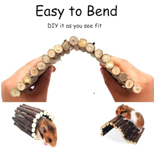 Hamiledyi 4PCS Hamster Bridge Wooden Bridge Toy Rat Ladder Natural Wooden Hideout Tunnel Ladder Hamster Cage Accessories Chew Toys for Guinea Pig Rat Chinchilla Reptile - size: 8.7" × 3.95" (4 pcs)