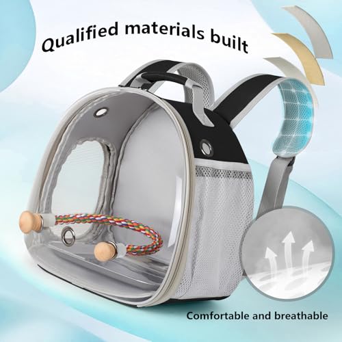 Small Bird Travel Backpack Carrier Cage, Backpack to Transport Backpack Carrier with Metal Tray Stand Perch for Parakeet Cockatiel Budgies Vet Carry Book Bag Black - color: Black