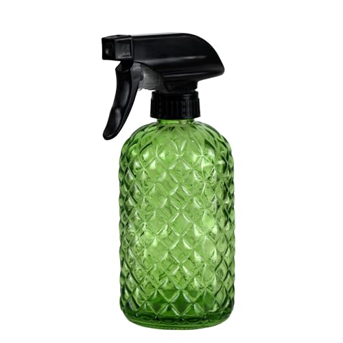 12Oz Glass Plant Spray Bottle, Gem Pattern Glass Sprayer, Watering Can with Black Plastic Top Pump, Handheld Watering Can for Indoor Outdoor Potted Plants and Greenery (Green) - color: Green