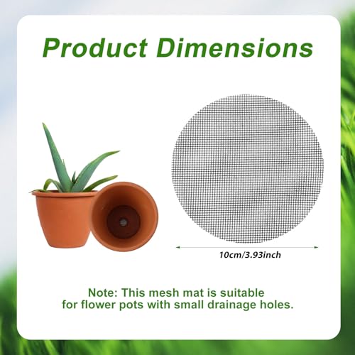 100pcs Flower Pot Hole Mesh Pad, 10cm/4in Round Bonsai Eye Mesh Drainage Screens Plant Pot Netting Meshes Barrier Mat for Preventing Soil and Substrate Leakage (Black)