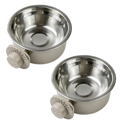 2Pcs Pets Lightweight Stainless Steel Bowl,Removable Stainless Steel Pet Hanging Food Water Feeder Bowl for Puppy Dog Cat Rabbit Ferret Bird Gunea Pigs (Gray-Medium) - size: Gray-Medium