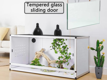 44 Gallon White PVC Reptile Enclosure, 40 x 16 x 16 Inch Habitat for Leopard Geckos, Crested Geckos and Small Reptiles with Tempered Glass Doors and Lock
