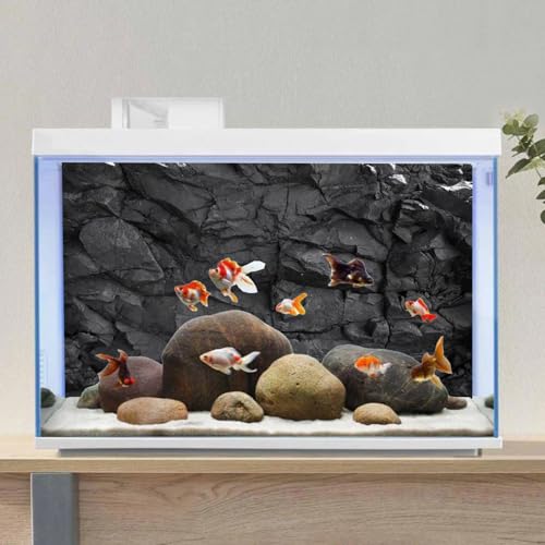 AWERT Stone Aquarium Background Black Rock Fish Tank Background Rocky Terrarium Background Vinyl, 72x24in180x60cm