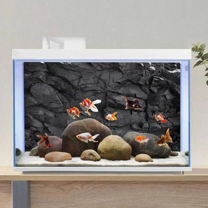 AWERT Stone Aquarium Background Black Rock Fish Tank Background Rocky Terrarium Background Vinyl, 72x24in180x60cm