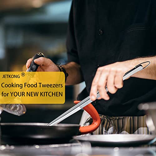 JETKONG 2 Pcs 12-Inch Kitchen Tweezers Fine Tweezer Tongs, Extra-Long Stainless Steel Cooking Tweezers (Silver) - color: Silver, size: 12+12 Inch