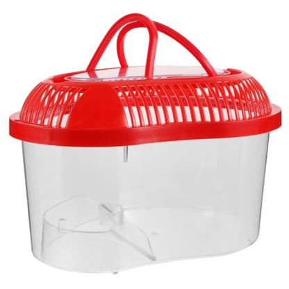 GANAZONO Portable Plastic Reptile Cage with Built-in Sunbathing Platform for Outdoors Travel, Small Fish Transport Container and Turtle Tank, Red Sturdy Fish Bucket for Shrimp and Reptile