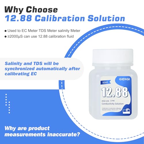 EC Calibration Solution 4 * 50ml 12.88mS/cm for TDS EC Salt Meters | TDS Calibration Solution Kits, High-Precision Calibration, For TDS Meter, EC Meter and Salinity Meters - color: Blue