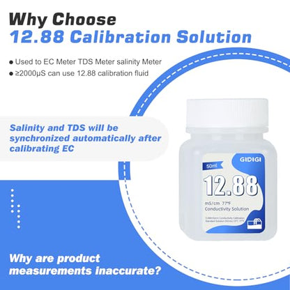 EC Calibration Solution 4 * 50ml 12.88mS/cm for TDS EC Salt Meters | TDS Calibration Solution Kits, High-Precision Calibration, For TDS Meter, EC Meter and Salinity Meters - color: Blue