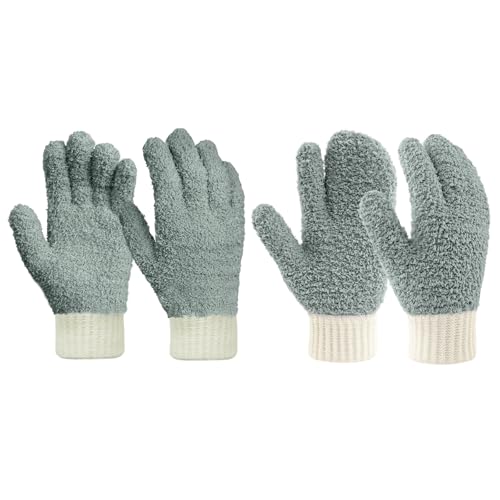 MIG4U Microfiber Dusting Gloves House Reusable Cleaning Glove for Blinds, Windows, Shutters, Furniture, and Car, Gray 2 Pairs S/M - color: Gray Mitten + Gloves, size: Small-Medium