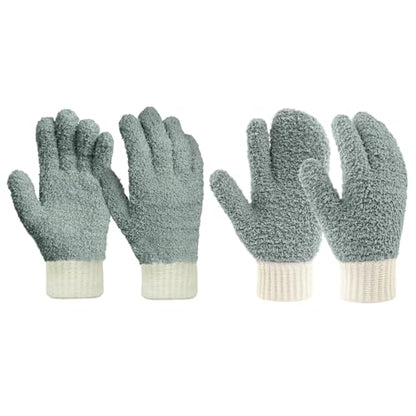 MIG4U Microfiber Dusting Gloves House Reusable Cleaning Glove for Blinds, Windows, Shutters, Furniture, and Car, Gray 2 Pairs S/M - color: Gray Mitten + Gloves, size: Small-Medium