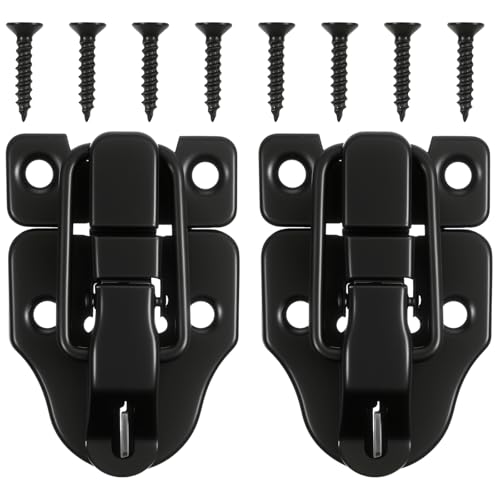 2 Pack Small Toggle Latches for Wooden Boxes Guitar Case Latch Replacement Chest Latches Hardware for Metal Tool Box Duckbilled for Road Case Door Latch Hardware, Black