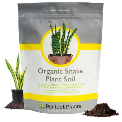 Perfect Plants Snake Plant Soil, 4 qt, Coco Coir Potting Mix | All-natural pine bark, perlite and sand blend for Sansevieria varieties, drains fast to protect roots, no added fertilizer - size: 4qt.