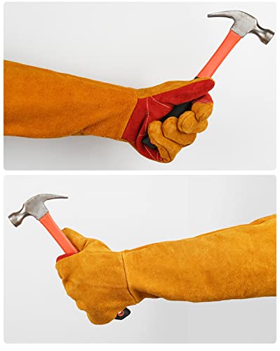 23.6 Inch Long Sleeves Welding Gloves for Men, Heat/Fire Resistant Leather Gloves for Mig, Tig, Forge, BBQ, Grill, Fireplace, Puncture Resistant Welder Gloves for Garden and Animal Handling