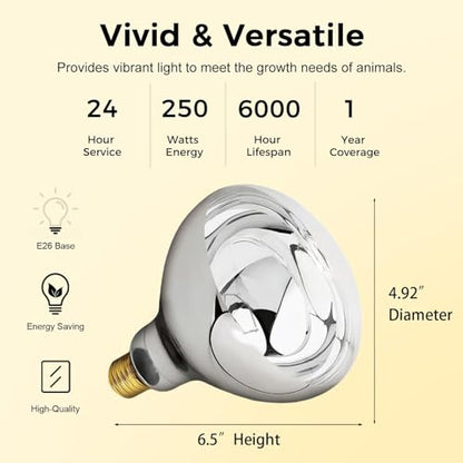 250W Heat Lamp Clear Infrared Bulbs, Flood Light Heat Lamp Bulb for Food Service, Brooder Bulb, Chicks, Pet, Bathroom, Light Therapy Use, Glass, 2 Pack - style: Clear-250W-2Pack