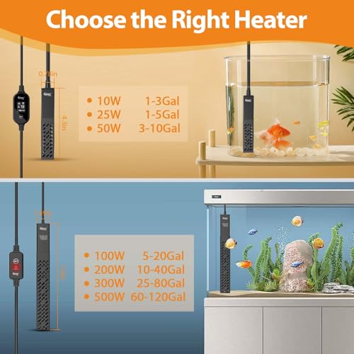 hygger Upgrade Ceramic Aquarium Heater, 100W Digital Fish Tank Heater with Automatic Power-Off and Over-Temperature Protection, Energy Saving Submersible Aquarium Heater for Freshwater and Saltwater - size: 100W