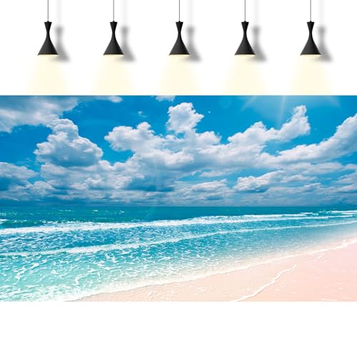 Beach Aquarium Background Sunset Peaceful Beach Fish Tank Background Ocean Seascape Blue Sky Terrarium Backgrounds Amazing Seacoast Palm Trees Ocean Waves Shore Reptile Tank Backgrounds 24x12in - color: Water Blue, size: 24(W)x12(H)inches/ 60(W)*30cm(H)