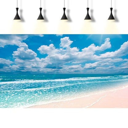 Beach Aquarium Background Sunset Peaceful Beach Fish Tank Background Ocean Seascape Blue Sky Terrarium Backgrounds Amazing Seacoast Palm Trees Ocean Waves Shore Reptile Tank Backgrounds 24x12in - color: Water Blue, size: 24(W)x12(H)inches/ 60(W)*30cm(H)