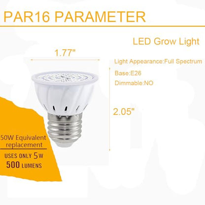 Grow Light Bulb, Full Spectrum 7W Grow Lamp (50 Watt Equiv),E26 Base Perfect for Seeding and Growing of Indoor Plants, Seed Starting,Flowers 4 Pack