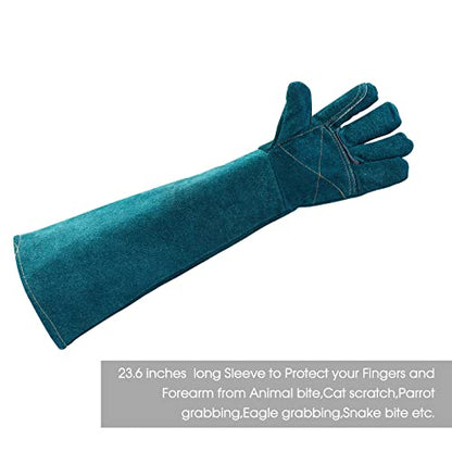 AOWPFVV Animal Handling Gloves Bite Proof for Dogs,Cats, 23.6in Large | Falconry,Birds,Snake,Reptile,Vets, Groomers & Animal Control - color: A-dark Green Size Large(23.6in)