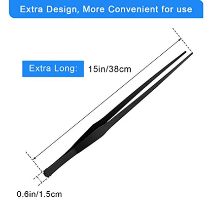 Luxiv 15 In Aquarium Tweezers Set, Straight And Curved Feeding Tongs | 15in Stainless Steel Straight And Curved Tweezers, For Fish Tank Plants, Aquascaping, Cleaning And Feeding, Anti-rust Durable - color: Black