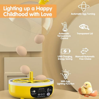 Tissting 4-Egg Mini Incubator with Transparent Lid | 7W Power & Humidity Control | Clear Viewing Window | Manual Egg Turning | for Chicken, Duck, Quail, Pigeon(Manual Turning) - color: 4 Eggs Manual Turning
