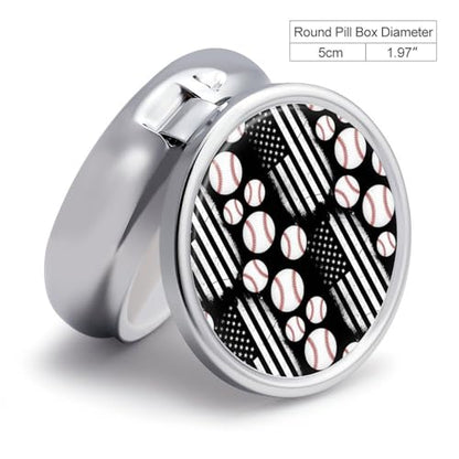 Pocket Pill Case, Baseball American Flag Compact Round Holder, Travel Organizer for Supplements, Waterproof Pill Box Purse Use for Professionals - color: Style (602)