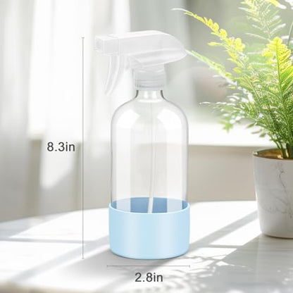 Worldgsb 2 Pack Glass Spray Bottles with Silicone Sleeve, 16 oz Empty Refillable Containers with Adjustable Spray Nozzles, Spray Bottles for Hair, Cleaning Solutions and Plants Blue - color: Blue
