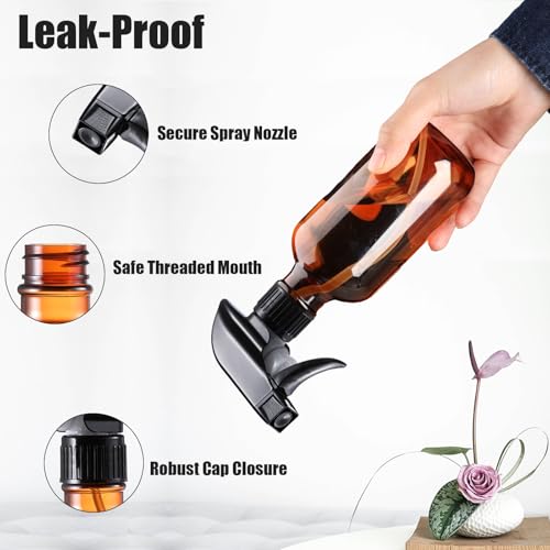 Spray Bottles 2 Pack 10 oz Refillable Plastic Squirt Bottle for Liquid | Fine Mist Water Spray Bottle with Adjustable Stream Nozzle BPA-free Spray Bottle for Hair, Plant, Cleaning, Pet Training - color: 2 Amber