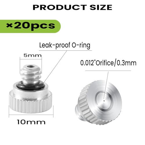 20 Pcs Misting Nozzles,0.012 Orifice (0.3 mm) Mister Nozzles | Brass,10/24 UNC Nozzles,for Outdoor Cooling System,Sprinklers for Greenhouse Patio Misting System - size: 20 Pcs Misting Nozzles