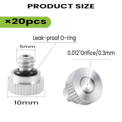 20 Pcs Misting Nozzles,0.012 Orifice (0.3 mm) Mister Nozzles | Brass,10/24 UNC Nozzles,for Outdoor Cooling System,Sprinklers for Greenhouse Patio Misting System - size: 20 Pcs Misting Nozzles