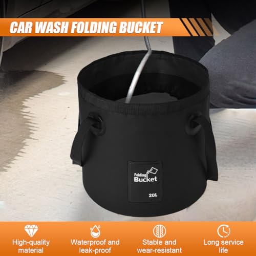 Collapsible Bucket Water Container with Handle - 5 Gallon 20L Multifunctional Portable Wash Basin - Foldable Water Bucket for Camping Fishing Hiking Gardening Car Washing&Outdoor Use (Black) - color: Black