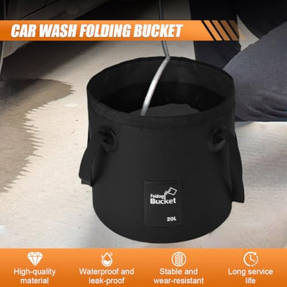 Collapsible Bucket Water Container with Handle - 5 Gallon 20L Multifunctional Portable Wash Basin - Foldable Water Bucket for Camping Fishing Hiking Gardening Car Washing&Outdoor Use (Black) - color: Black