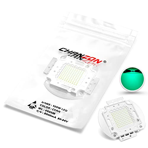 CHANZON High Power Led Chip 100W Cyan 490nm | (3000mA / DC 30V - 34V / 100 Watt) Super Bright Intensity SMD COB Light Emitter Components Diode Bulb Lamp Beads DIY Lighting - color: G) Cyan (490nm)
