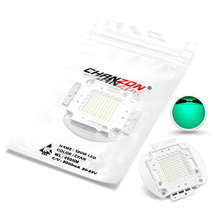 CHANZON High Power Led Chip 100W Cyan 490nm | (3000mA / DC 30V - 34V / 100 Watt) Super Bright Intensity SMD COB Light Emitter Components Diode Bulb Lamp Beads DIY Lighting - color: G) Cyan (490nm)