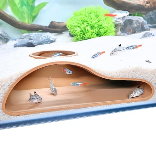 Aquarium Underground Tunnel Cave Natural Curve | Viewing Fish & Shrimp Under Gravel Tunnel | Fish Tank Decor Decoration Hideout Perfect for Corydora Catfish, Kuhli Loach, Pleco (Brown) - color: Brown
