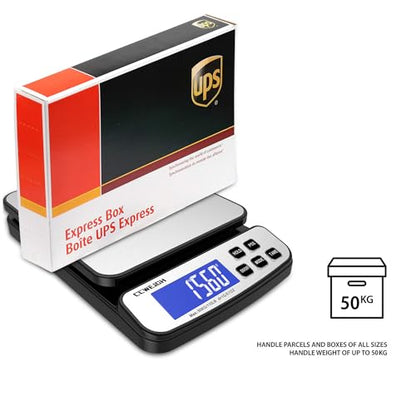 Digital Shipping Scale 110 lbs x 0.1oz with Hold/Counting Function/Tare,Stainless Steel Platform Small Mail Scale for Package,Postal,Food,Postage,Offices and Kitchen