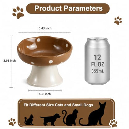 Brown Mushroom Cat Bowl, Elevated Ceramic Bowl for Cats | Cute, Elevated, Ceramic, Whisker Friendly, Dishwasher Safe - color: Brown