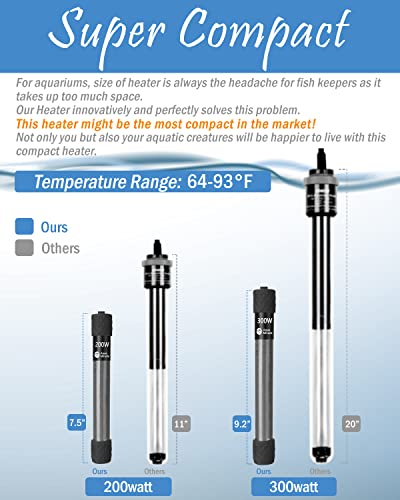 AquaMiracle Aquarium Heater 200W Fish Tank Heater for 20-40 Gal Tanks, LED Digital Display Thermostat Turtle Heater with Out-of-Water Auto Shut-Off, Overheat Protection & Memory Function - size: For 20-40 Gal Tank
