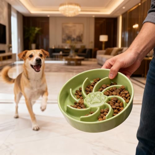 Ceramic Slow Feeder Dog Bowl, 3 Cup Dog Food or 25oz Water, Slow Eating Bowl for Middle Breed, Maze Puzzle Feeder for Fast Eaters, Anti-Choking Stop Bloat, Non-Slip BPA Free (Green) - color: Green