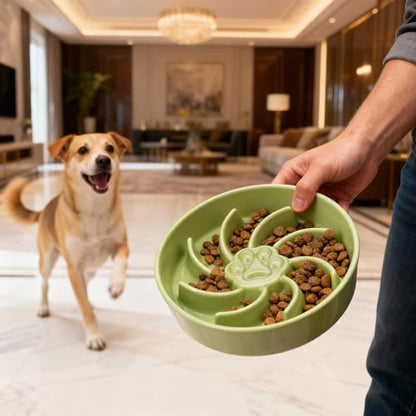Ceramic Slow Feeder Dog Bowl, 3 Cup Dog Food or 25oz Water, Slow Eating Bowl for Middle Breed, Maze Puzzle Feeder for Fast Eaters, Anti-Choking Stop Bloat, Non-Slip BPA Free (Green) - color: Green