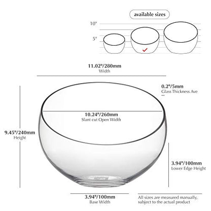 WGV Slant Cut Bowl Glass Vase, Width 11", Height 9.5", Clear Terrarium, Candy Dish, Fruit Jar, Floral Container for Wedding Party Event, Home Office Decor, 1 Piece - size: Slant Bowl 9.5"H
