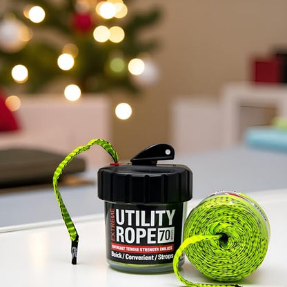 Rapid Rope Canister, 70ft Neon Green Tactical Paracord, 1100lb Test, USA | Heavy Duty Poly Rope Test Cord, Non-Tangle Dispenser Included, For Hiking, Camping, Survival, Utility, Stocking Stuffer, Gift - size: 70ft, style: Neon Green