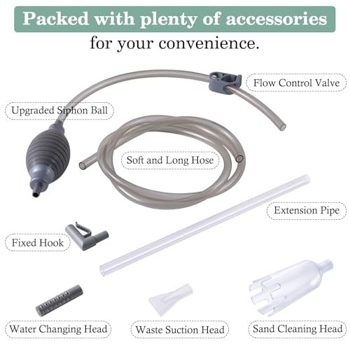 AOZU 3-in-1 Aquarium Vacuum Gravel Cleaner, Adjustable Fish Tank Siphon Cleaner, Aquarium Water Changer and Sand Washer Kit with Hand Siphon Hose & Extension Tube - size: Small