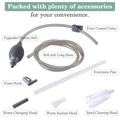 AOZU 3-in-1 Aquarium Vacuum Gravel Cleaner, Adjustable Fish Tank Siphon Cleaner, Aquarium Water Changer and Sand Washer Kit with Hand Siphon Hose & Extension Tube - size: Small