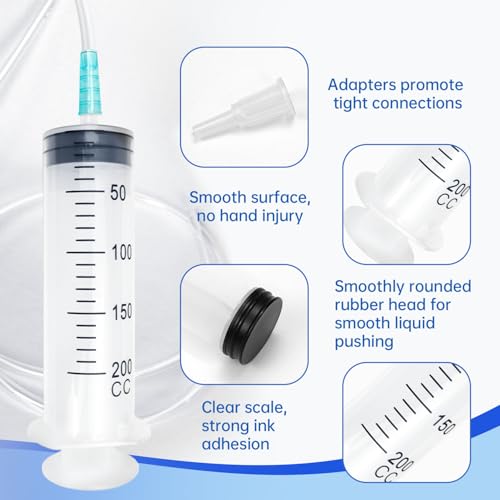 200cc Plastic Syringe - Large Syringe for Liquid with 40" Tubing, Syringes for Liquid, 4 Pack - size: 200ml