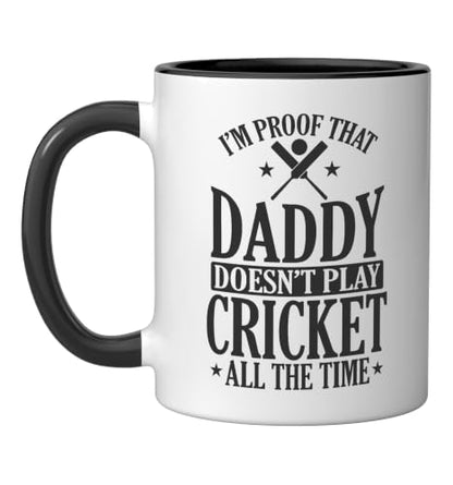Daddy doesn't play Cricket all the Time Ceramic Mug, Black/White, 11oz - color: Black/White, size: 11 Ounces