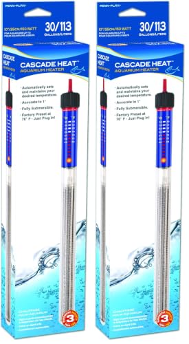 Penn-Plax Cascade Heat Aquarium Heater – Fully Submersible – Great for Freshwater and Saltwater Fish Tanks – 11” Length – 150 Watt (Pack of 2) - size: 150W - Up to 30 Gal (Pack of 2)