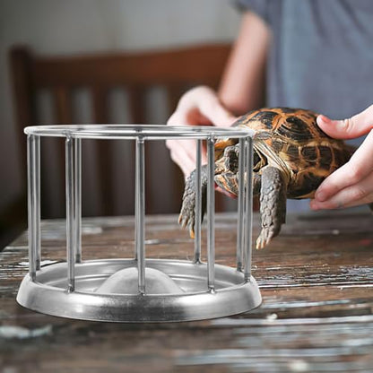 POPETPOP Stainless Steel Reptile Water Dish : Tortoise Feeder with Stable Base Reptile Food Bowl for Bearded Dragon Lizard Frog Gecko, 4.32X4.32X3.14in